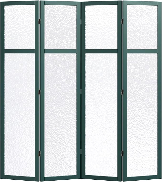 Acrylic Room Divider, 4-Panel Freestanding Partition Screen, Frosted Translucent Privacy Panel - Lightweight Modern Divider for Home Office Studio (Dark Green, 4 Panels)