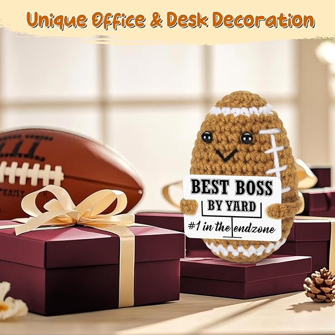 Funny Boss Birthday Gifts for Women Men, Mini Football Positive Handmade Crochet Gift Thank You Boss Day Birthday Gifts, Personalized Appreciation Gift for Boss's Male Female Bosses Lady Manager