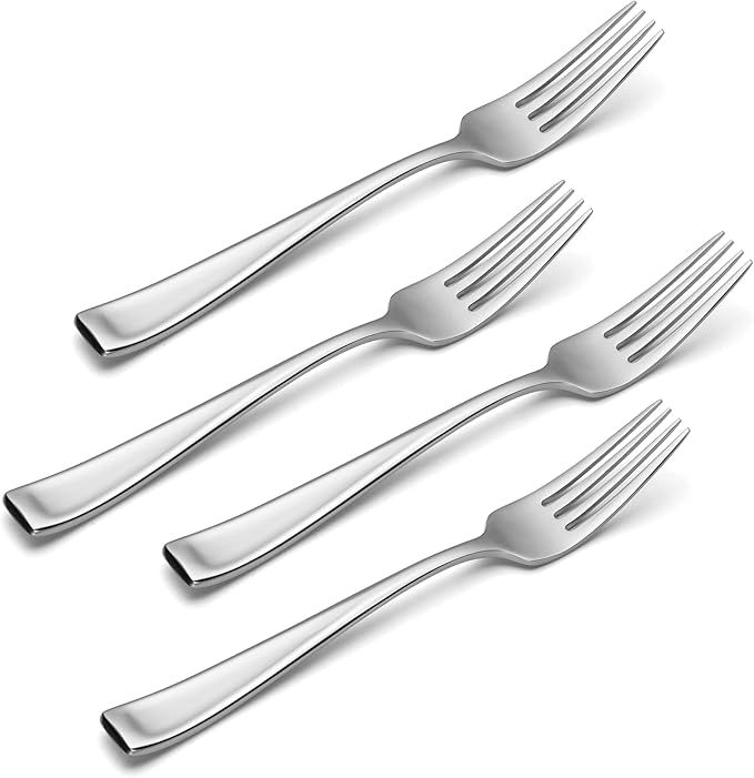 Oneida Silverware Set, Moda Fine Flatware Dinner Forks Set, Service For 4, 18/10 Stainless Steel, Rust Resistant, Mirror Finish, Dishwasher Safe, Dining Utensils Sets, Fork (Silver, 4 Pieces)