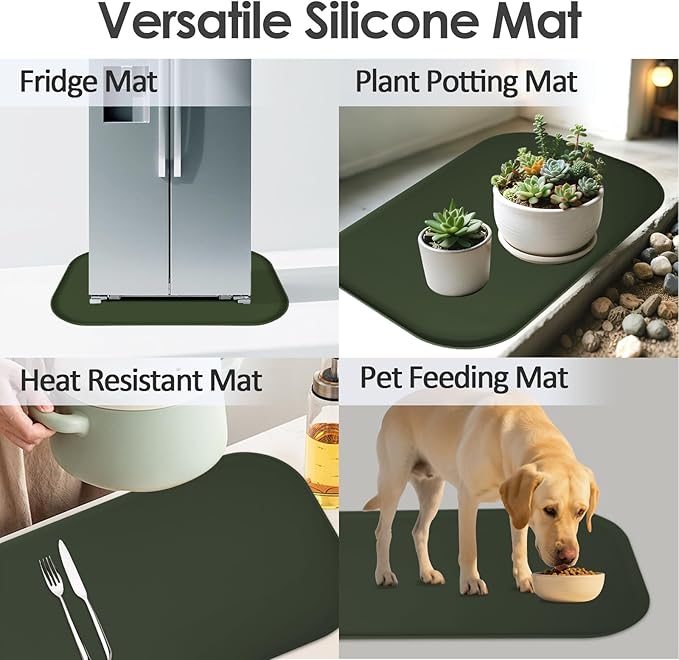 TOHONFOO Silicone Coffee Maker Mat with Lip, 24'' x 16'' Heavy Duty Coffee Maker Mat for Countertops, Coffee Tray Fit Under Coffee Machine Appliance Automatic Machines Espresso Accessory, Dark Olive