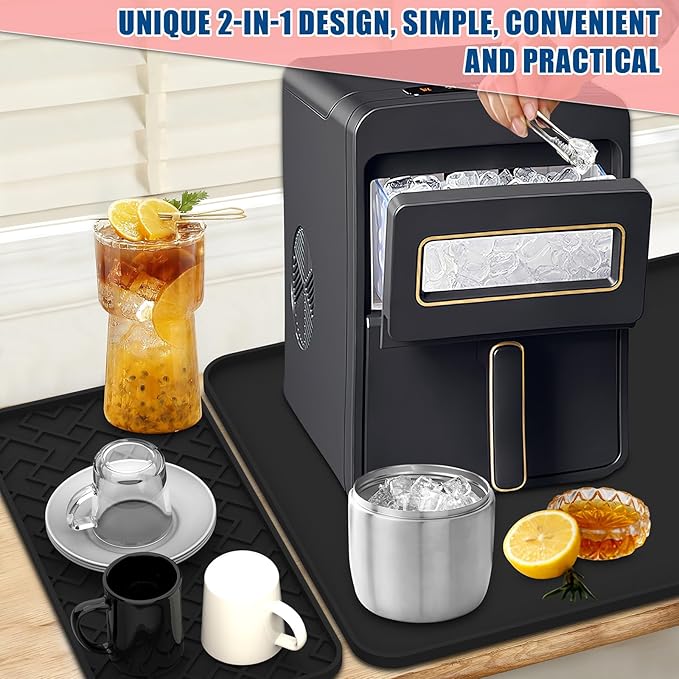 Silicone Coffee Maker Mat for Coffee Bar (19" x 12"), Non-Slip Espresso Machine Mat with 0.44" Raised Edges, Waterproof Coffee Bar Accessories & Countertop Protector, Heat Resistant & Dishwasher Safe