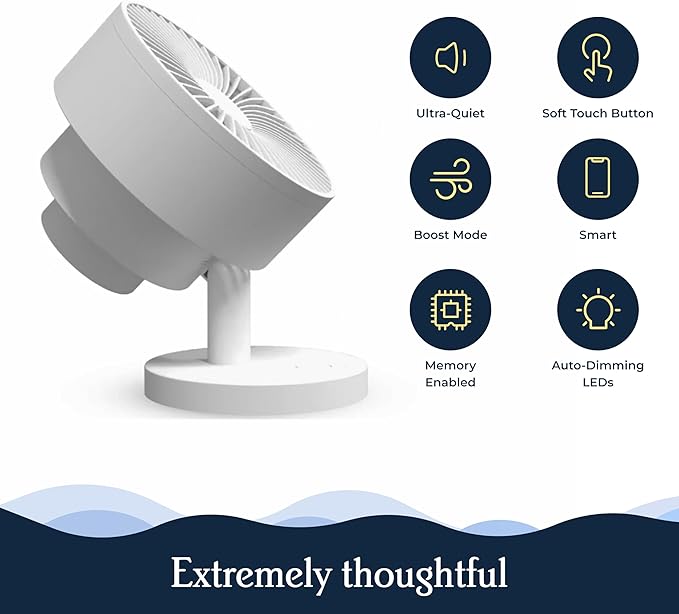 Windmill Smart Fan – Ultra-Quiet 2-in-1 Air Circulator with Remote – 5-Speed Compact Cooling Fan – Whisper-Quiet - App Compatible – Sand