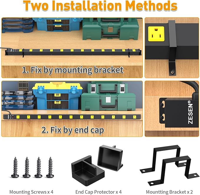 12 Outlet Industrial Long Power Strip with 15Ft Cord, 1875W Heavy Duty Metal Power Strip with Wide-Spaced Outlets & Overload Protection, ETL Listed for Garage, Workshop, Office, Home