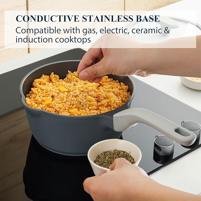 PRICUSIS Nonstick Pots and Pans Set, 9 Pieces Non Toxic Ceramic Nonstick Cookware, Healthy Omelete/Egg Skillet, Healthy Frying Pan, PTFE PFOA & PFAS Free, Induction Compatible, Blueberry Gray