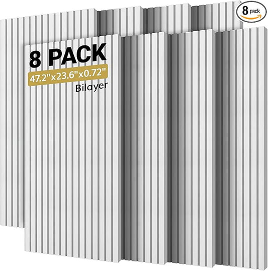 TONOR 8-Pack Bilayer Acoustic Panels Large Self-adhesive, 47.2'' * 23.6'' * 0.72” Adhesive Wall Panel, Large Soundproof Tiles for Echo Absorbtion, Acoustical Barrier of Polyester Fiber, White