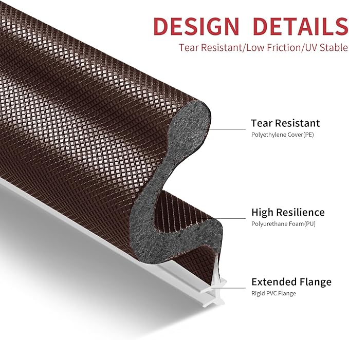 40 Feet Kerf Door Weather Stripping Door Seal, Long Reach V-Shaped Door Seal Strip for Door Frame Door Weatherstripping Insulation Strip Door Soundproofing for Large Gap(Brown)