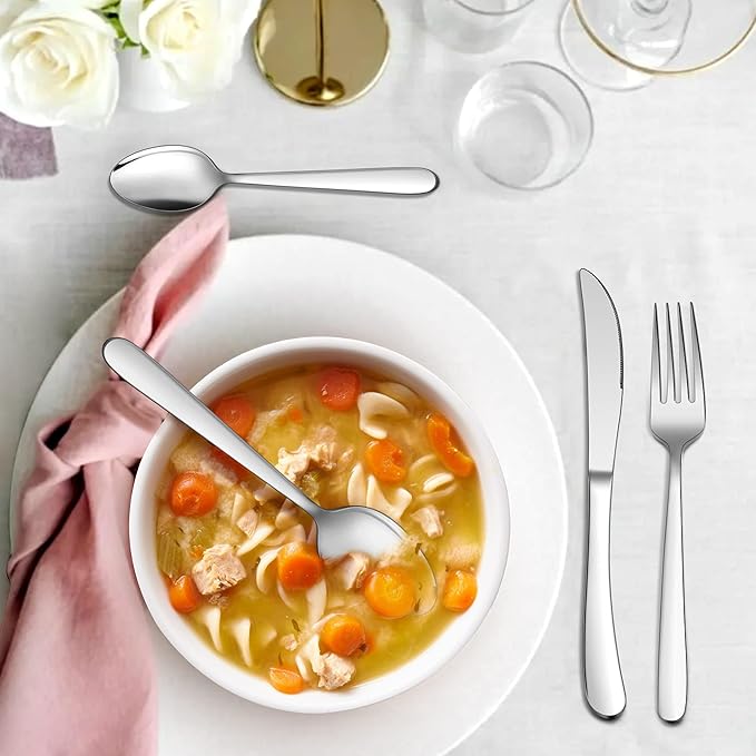 LIANYU 25-Piece Heavy Duty Silverware Set with Serving Utensils, Stainless Steel Flatware Cutlery Set for 4, Eating Utensils Tableware Include Forks Knives Spoons, Mirror Finished, Dishwasher Safe