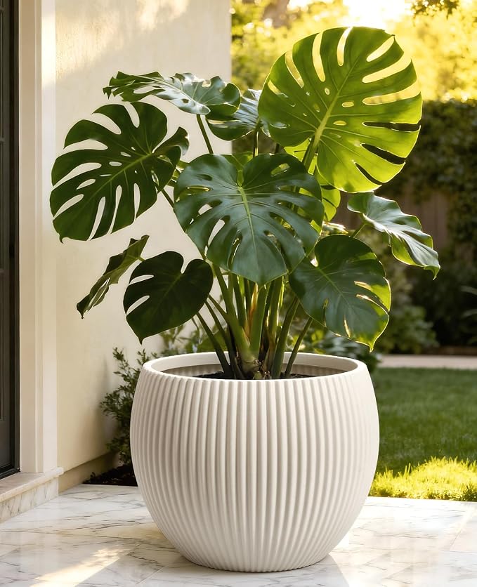 homenote Flower Pots 14.5 Inch,Large Plant Pots Indoor with Drainage,Plastic Pots for Plants,Garden Pots for Outdoor,Large Planters for Indoor Plants,Big Plastic Planter,Cream