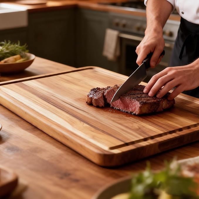 XXLarge Teak Cutting Board Non Toxic Wood Chopping Board Wooden Bamboo Charbuterie Butcher Block Heavy Duty Non Slip Teak Wood Cutting Board for Kitchen
