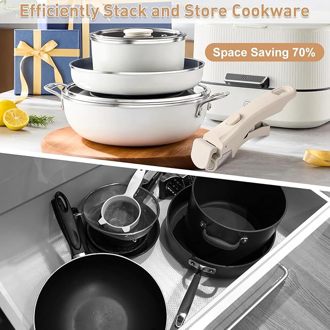 Wayona 2 Pack Removable Handles for Pots and Pans Black - Universal Detachable Pan Handle Replacement- Heat-Resistant Plastic, Stainless Steel, Silicone - White