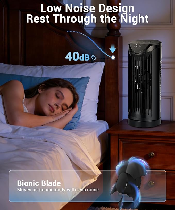 Personal Tower Fan for Bedroom with Remote, Portable Desk Table Fan，4 Speeds Cooling Standing Fan with 12H Timer, 60° & 110° Oscillating Floor Tower Fans That Blows Cold Air for Bedroom Office,Black