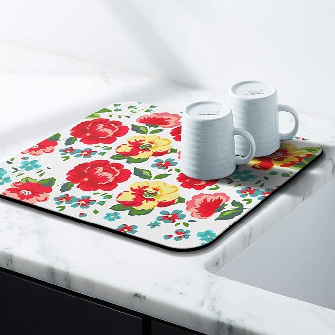 Coffee Bar Mat Accessories for Countertop Absorbent Hide Stain Rubber Backed Dish Drying Mats for Kitchen Counter Draining Pad Decor Gift(18x16in)