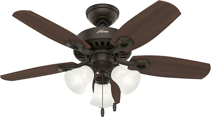 Hunter 42 inch Indoor Ceiling Fan with LED Lights - Bronze Ceiling Fan with Pull Chain, For Bedroom or Living Room, Standard Mount, No Remote, 5 Blades, Includes Bulbs - Builder 52107, New Bronze