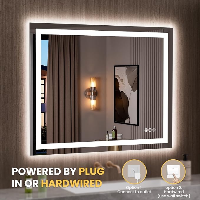 LOAAO 39.4"x31.5" LED Bathroom Mirror with Lights, Anti-Fog, Dimmable, Backlit + Front Lit, Lighted Bathroom Vanity Mirror for Wall, Memory Function, Tempered Glass, Safe to Use, ETL Listed