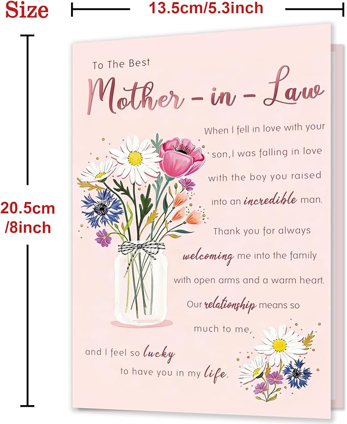 Mothers Day Gifts Card for Mother In Law, Mother's Day Card for Mother-In-Law