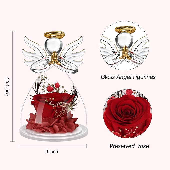 Mothers Day Mom Gifts for Mom,Fresh Flowers for Delivery,Birthday Gifts for Women Her,Preserved Flowers in Angel Figurines,Angel Gifts for Moms Mothers Day Grandma Wife Sister Valentines,Red