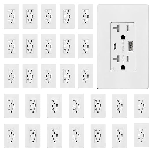TOPGREENER USB Outlet, Type C & Type A USB Wall Outlet, 20 Amp Tamper-Resistant Receptacle, Charging Power Outlet with USB Ports, Wall Plate Included, UL Listed, TU22036AC-WWP-30PCS, White, 30 Pack