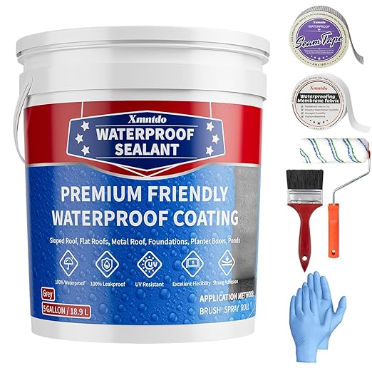 Polyurethane Waterproof Coating 5 Gallon, Light Gray - Multi-Surface Leak Repair Polyurethane Sealant, Rubber Coating for Roof, Gutter, Concrete & Construction