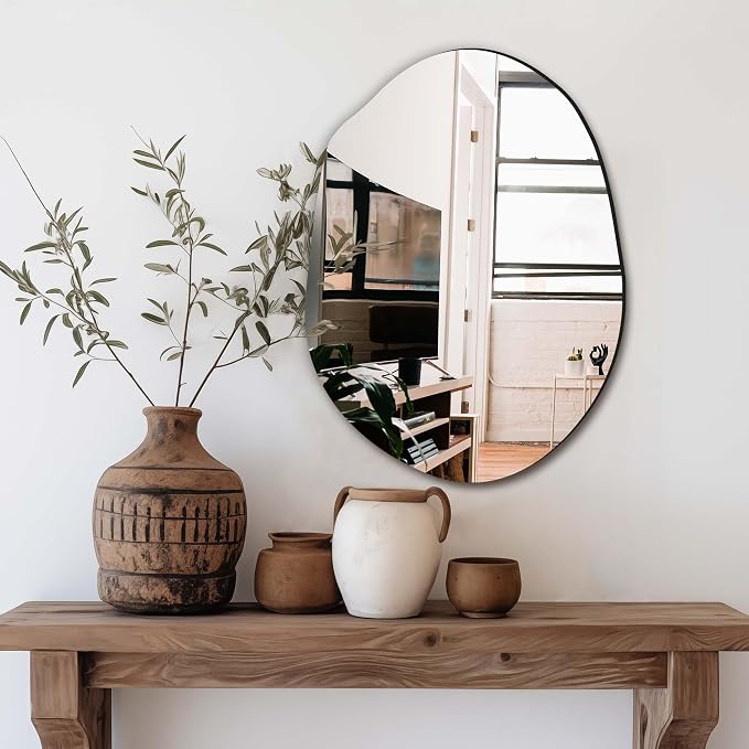 Delma Irregular Wall Mirror, 24"x18" | Compact Asymmetrical Cloud Shape, Frameless, Bathroom, Bedroom & Hallway, Modern Boho, Wall-Mounted