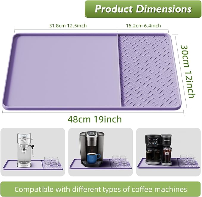 Silicone Coffee Mat with Raised Edges 19" x 12" – Waterproof Countertop Mat, Coffee Maker Pad, Espresso Machine Mat, Heat Resistant Dish Drying Mat