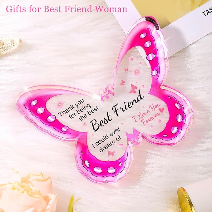 Best Friend Friendship Birthday Gifts for Women, Mothers Day Gifts for Friends, Best Friend Mothers Day Gifts, Unique Best Bestie Special Decorations - Acrylic Butterfly Plaque 4.3x3.3 inch