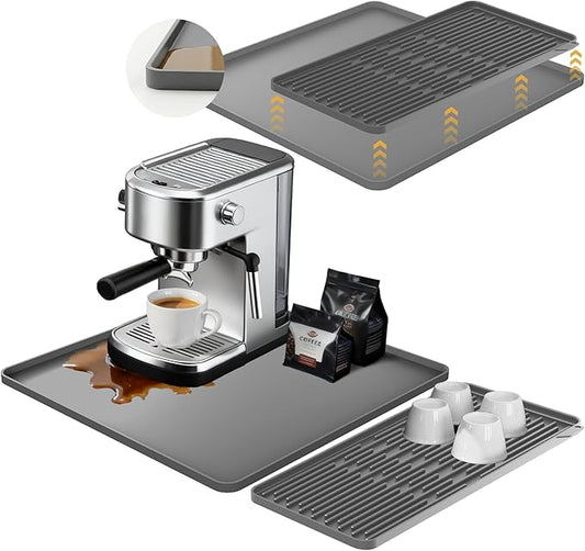 16×16-inch Silicone Coffee Mat for Espresso Machine - Heat Resistant, Waterproof Countertop Protector Pad with Raised Edges, Easy Clean Dish Drying Mat for Kitchen, Pet Food Mat (Grey)