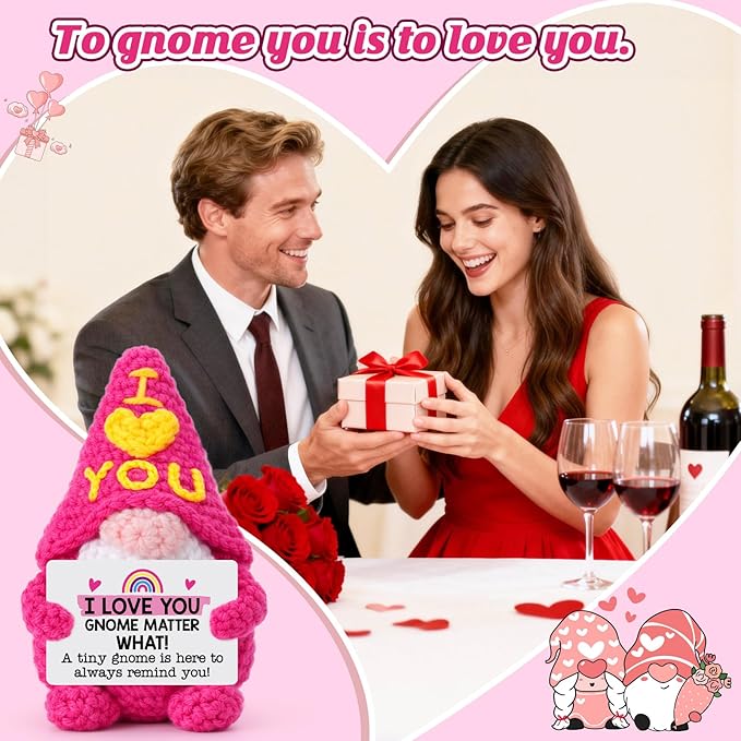 Gifts for Girlfriend Her Anniversary - Cute Crochet Gnome Gift for Wife Women Boyfriend Husband Him Couple, Mothers Mother's Day Birthday Wedding Romantic Long Distance Sweetest Day Gift