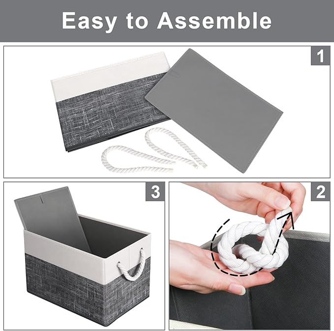 Fab totes Storage Bins [38-Pack], Foldable Storage Baskets for Organizing Toys, Books, Shelves, Closet, Large Storage Box with Rope Handles, Sturdy Organizer Bins, White & Black