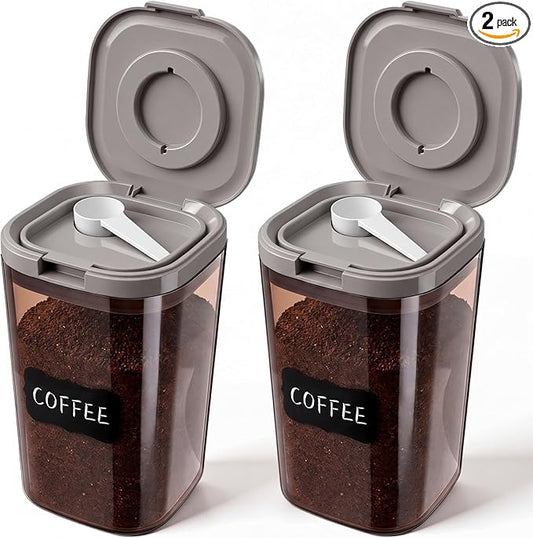 Suclain 2 Pack 60oz Airtight Coffee Canisters Light Blocking Tea Storage Containers with Scoop, Airtight Food Jars for Loose Leaf Tea, Sugar, Formula, Coffee Bean, with Chalk Marker & 8 Stickers