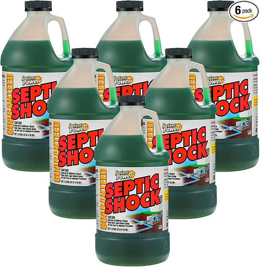 Instant Power Septic Shock – Septic Tank Treatment, Drain Cleaner Liquid Clog Remover for Septic System, Drain Defense for RVs – 67.6 Fl Oz 6 Pack