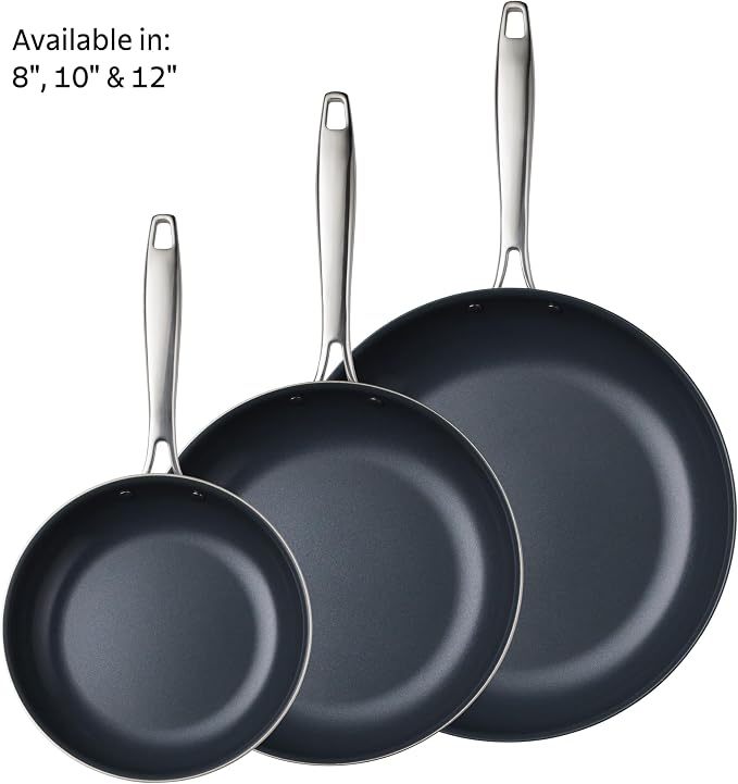 Tramontina Signature 10-Inch Tri-Ply Clad Stainless Steel Frying Pan with | Ceramic Non Stick Interior, Induction-Ready Skillet, Oven-Safe