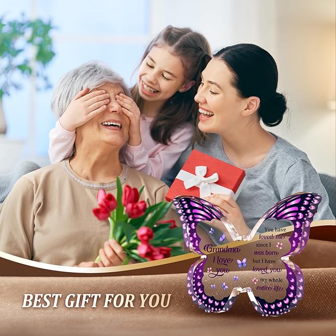 Gifts for Grandma Mothers Day, Grandma Gifts from Grandkids - Butterfly Acrylic Decorations - Birthday Valentines Mothers Day Prensent for Grandmother from Grandkids