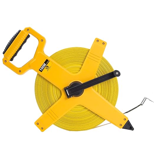 Open Reel Fiberglass Tape Measure, 330 Foot Tape Measure by 1/2-Inch, Inch/Metric Scale for Engineer,Outdoor, Athletic Field, Impact Resistant ABS Shell (330FT/100M