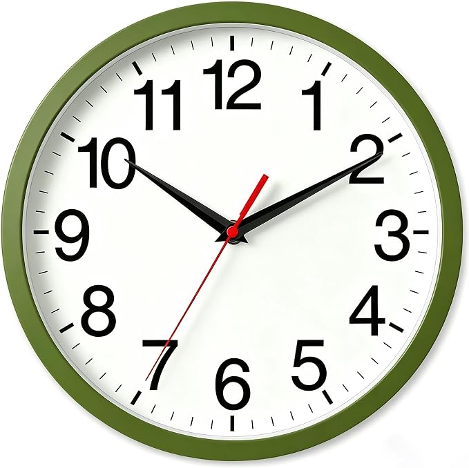 Rohioue Wall Clock Modern 8 Inch Battery Operated Silent Non Ticking Small Analog Clock Decorative for Bedroom Kitchen Bathroom Office Home (Olive Green)