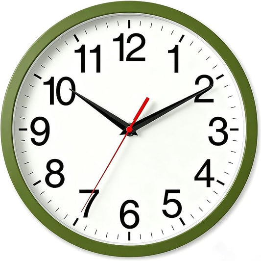 Rohioue Wall Clock Modern 8 Inch Battery Operated Silent Non Ticking Small Analog Clock Decorative for Bedroom Kitchen Bathroom Office Home (Olive Green)