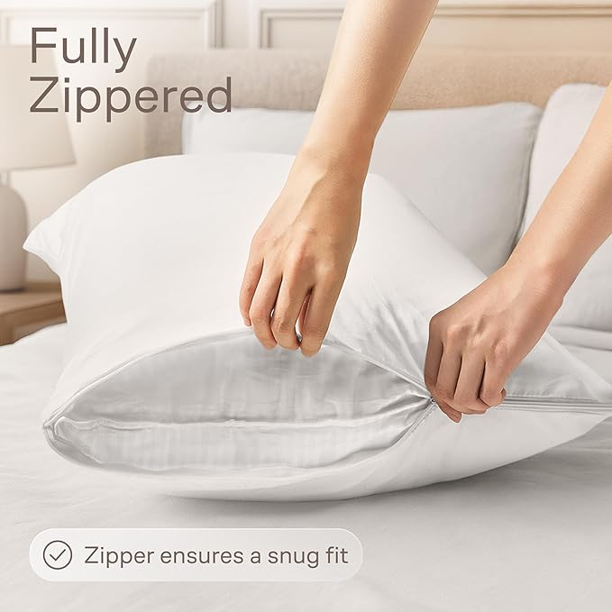 Ultra Soft Pillow Protectors with Zipper Standard Size - Set of 8 Breathable Pillow Covers - 100% Protection Against Stains, Dust & Dirt - Machine Washable (White)