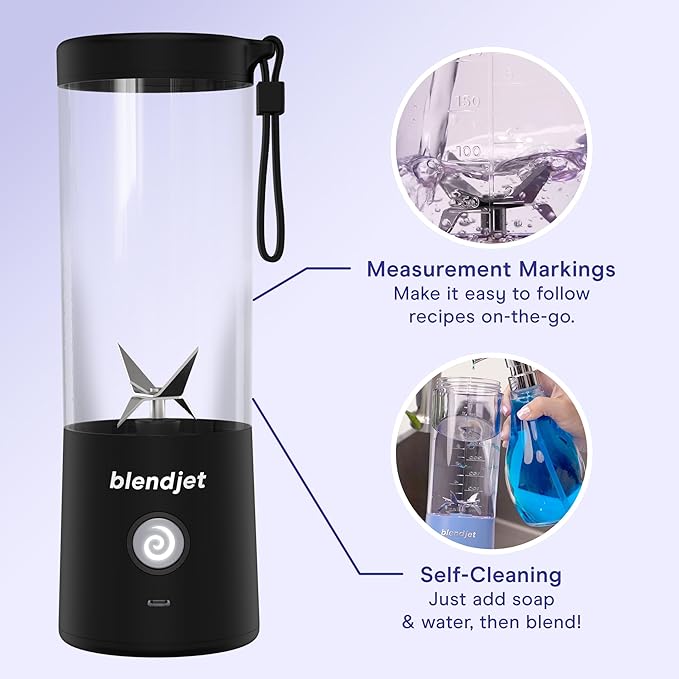 BlendJet 2 Portable Blender for Smoothies & Shakes - BlendJet Cordless Personal & Small Blender, USB-C Rechargeable & Self Cleaning - (Slate, 16 oz.)