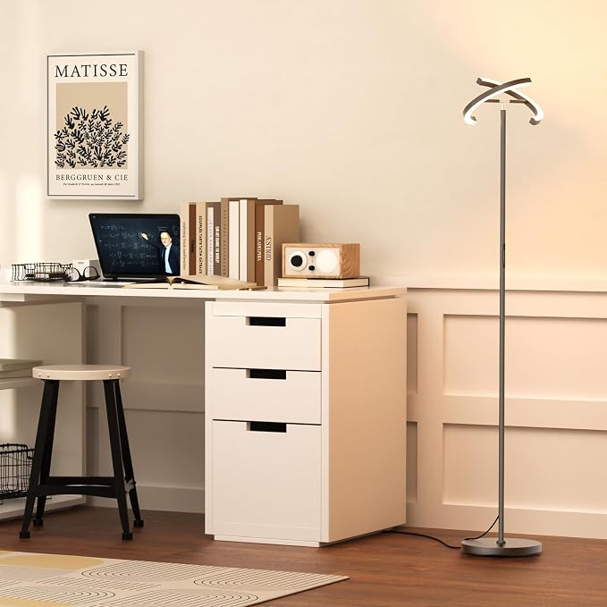 SIBRILLE Gunmetal Gray LED Floor Lamp - Rotatable Standing Lamp for Living Room Bedroom, 22W Dimmable Floor Readig Light with Touch/Remote Control, Modern Corner Lamp for Office, Brightness Adjustable