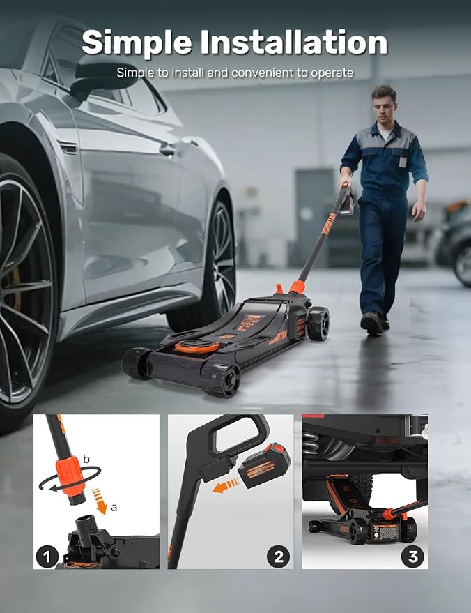3 Ton Electric Floor Jack, Low Profile Jack for Quickly Car Lift, Hydraulic Service Jack, 6000 lbs Capacity. Lifting Range 3-3/8" to 24-1/4"