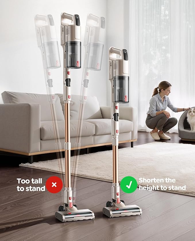 Cordless Vacuum Cleaner 550W 45KPA, 50Mins Stick Vacuum Cordless Rechargeable with 90° Folding Tube, Adjustable Height, Anti-tangle Brush, Wall-Mount, Handheld Vacuum Cleaner for Home/Pet Hair/Floors