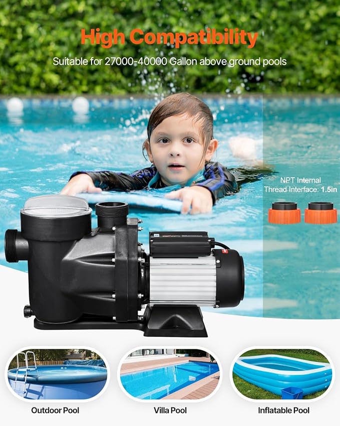 VEVOR 2.5HP High Flow Above Ground Pool Pump 148 GPM 220V