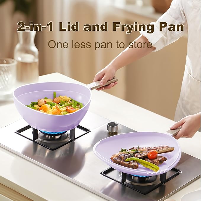 3-in-1 Ceramic Saucepan with Skillet Lid & Steamer, 2QT Nonstick Sauce Pan Features Dual Strainers, Space-Saving Nesting, All Stove & Dishwasher Safe