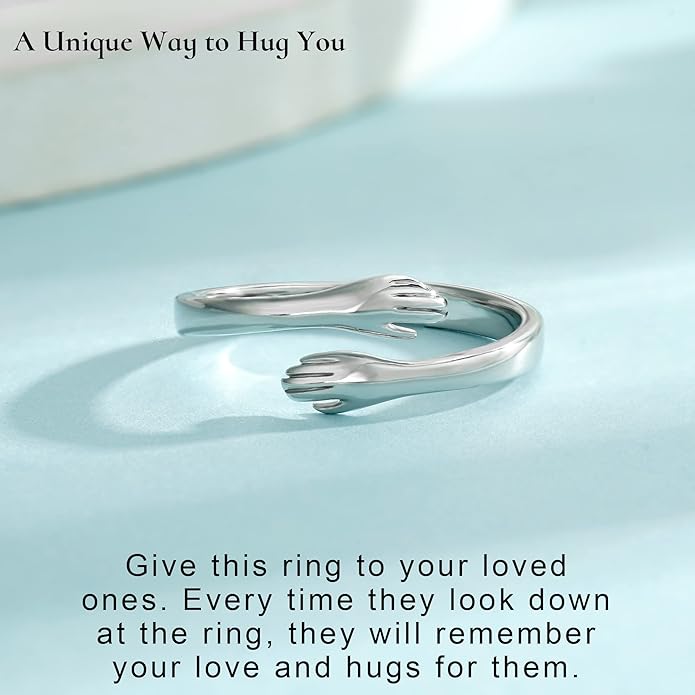 Yesteel Mothers Day Gifts - S925 Sterling Silver Hug Ring for Women Teen Girls, Adjustable Ring Jewelry Mothers Day Birthday Gifts for Daughters Mom Sister Wife Friends Grandma