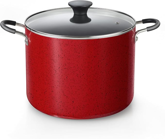 Cook N Home 10.5 Quart Non Stick Stock Pot with Lid, Large Pots for Cooking | Nonstick Soup Pot, Stockpot Induction Cookware - Oven & Dishwasher Safe, Marble Red
