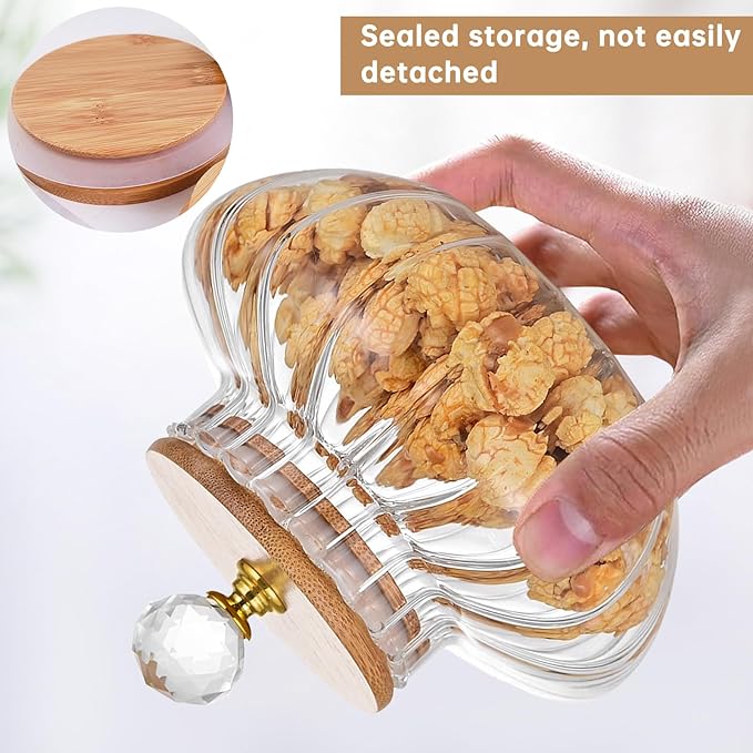 25 OZ Glass Cookie Jars with Lids Decorative Coffee Candy Canisters Halloween Pumpkin Shaped Food Storage Jar with Bamboo Lids Kitchen Jars for Nuts Spice Beans Tea Snack