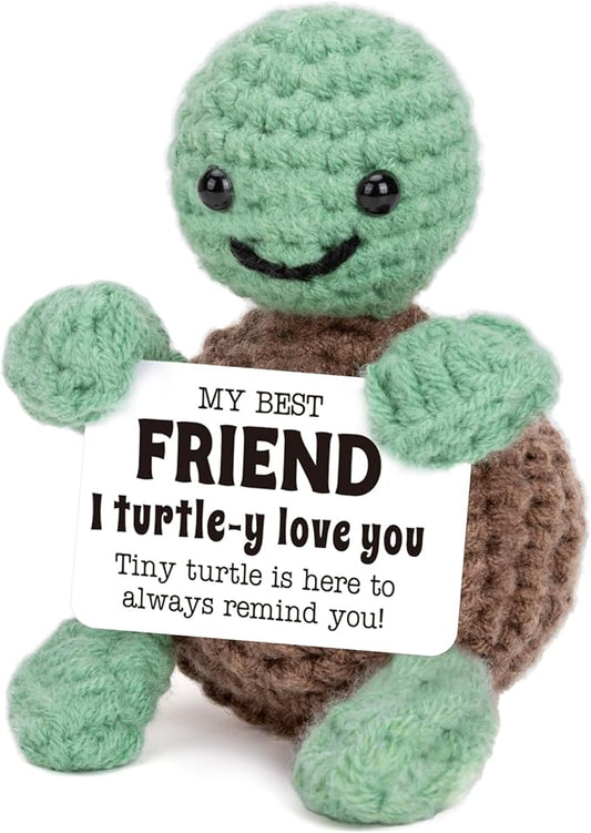 Mini Funny Turtle Best Friend Friendship Gifts for Women Men, Mothers Day Birthday Gifts for Friends Female Male Girls, I Love You Small Cute Stuff Things, Handmade Emotional Positive Crochet Turtle