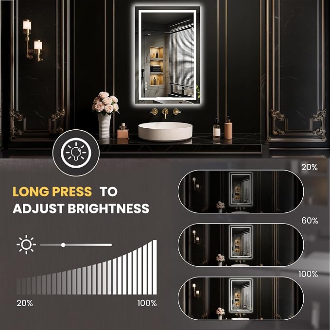 LOAAO 20"X30" LED Bathroom Mirror with Lights, Anti-Fog, Dimmable, Backlit + Front Lit, Lighted Bathroom Vanity Mirror for Wall, Memory Function, Tempered Glass, Safe to Use, ETL Listed