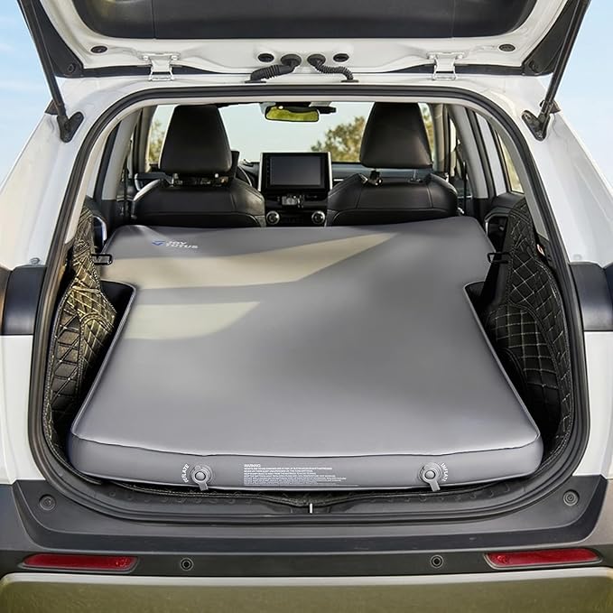 JOYTUTUS Foam & Air Camping Mattress for SUV - 4" Thickened Self-Inflating Car Bed, Wear-Resistant, Portable Sleeping Pad Fits Most Mid-to-Full Size SUV Trunks & Rear Seats, Gray