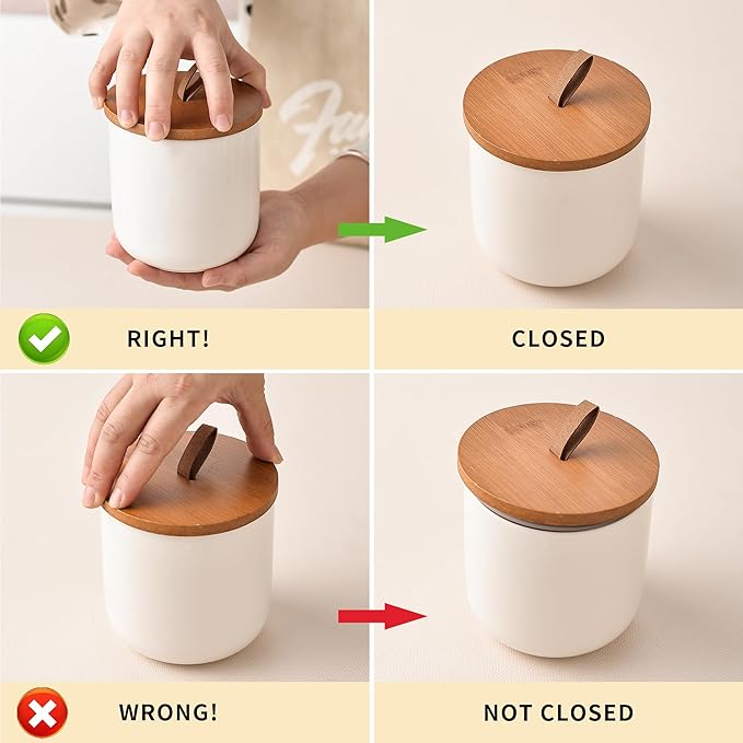 White Ceramic Canister Set with Bamboo Lids, 4-Piece Airtight Food Storage Jars for Kitchen – Flour, Sugar, Coffee, Tea, Spice – Smaller, Small, Medium, Large Sizes