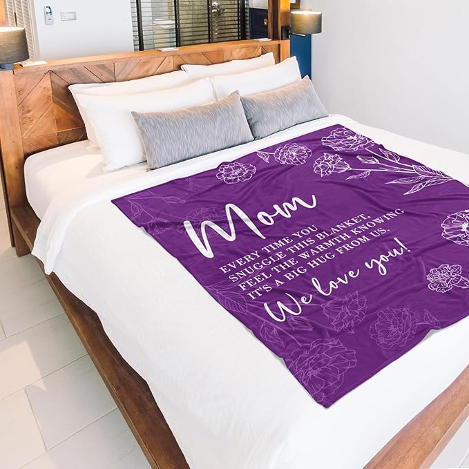 GiltGlimmer Gifts for Mom Mothers Day, Mom Birthday Gifts Blanket, Moms Gift for Women from Daughter Son, We Love You Present for Mother Mommy Christmas 60" x 50", Purple